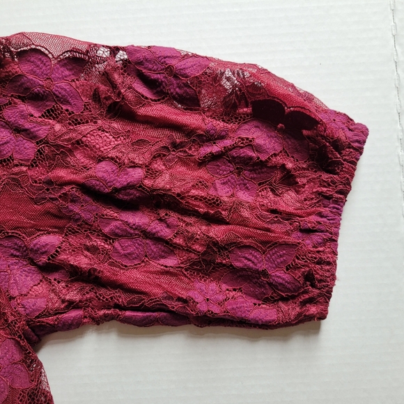 BloomChic blouse red lace shirt top floral wine burgundy feminine plus size 18 - Picture 9 of 10